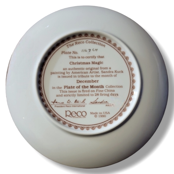 Vtg 90 Reco Collection Christmas Magic December Sandra Kuck Gold Rim Plate 6.5" - Picture 2 of 3